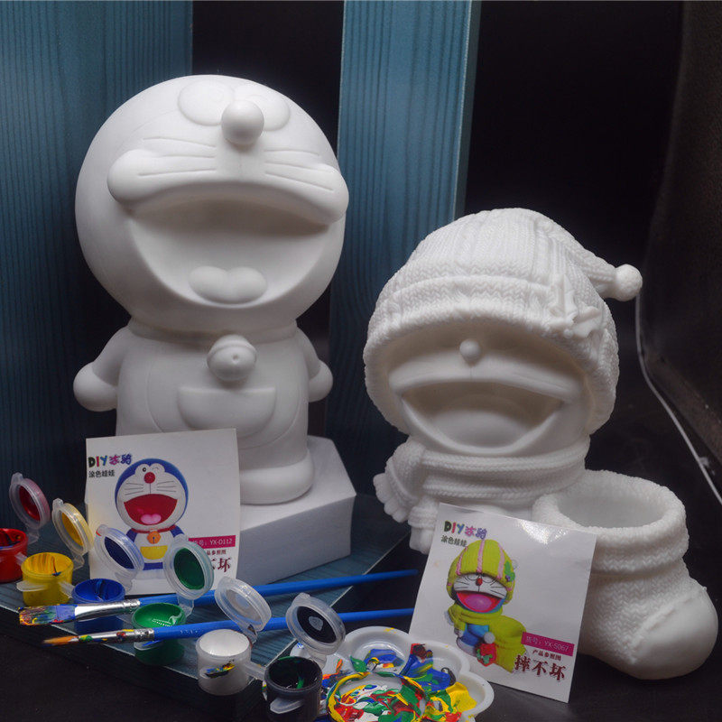 涂鸦摔不坏的非石膏娃娃 卡通蓝胖子机器猫公仔玩偶存钱罐小礼品