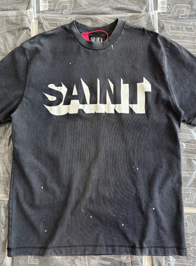 Saint Michael 美式简约裂纹英文字母印花T恤潮洗水做旧男女短袖
