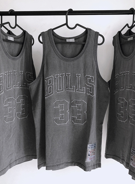 高品质水洗棉做旧复古无袖背心篮球BULLS字母33刺绣宽松马甲潮男