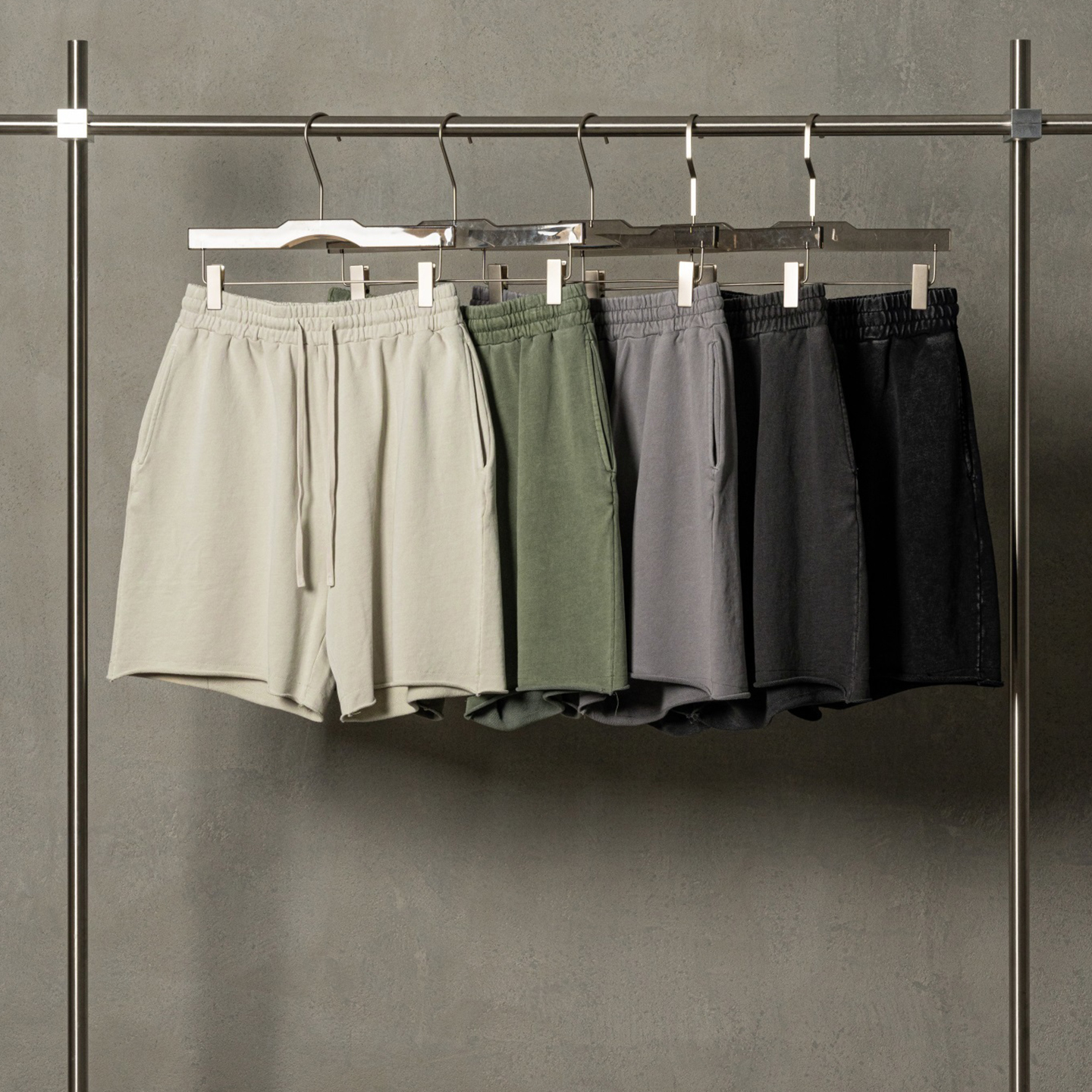 欧美潮牌高品质简约卷边抽绳宽松短裤男女同款宽松运动休闲五分裤