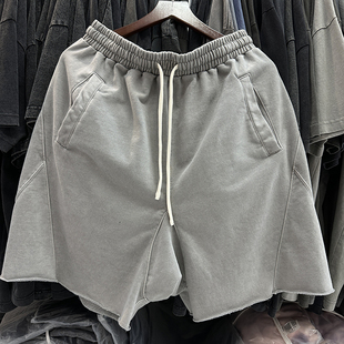 美式潮牌重磅水洗做旧拼接宽松嘻哈短裤简约百搭五分裤RO低裆裤