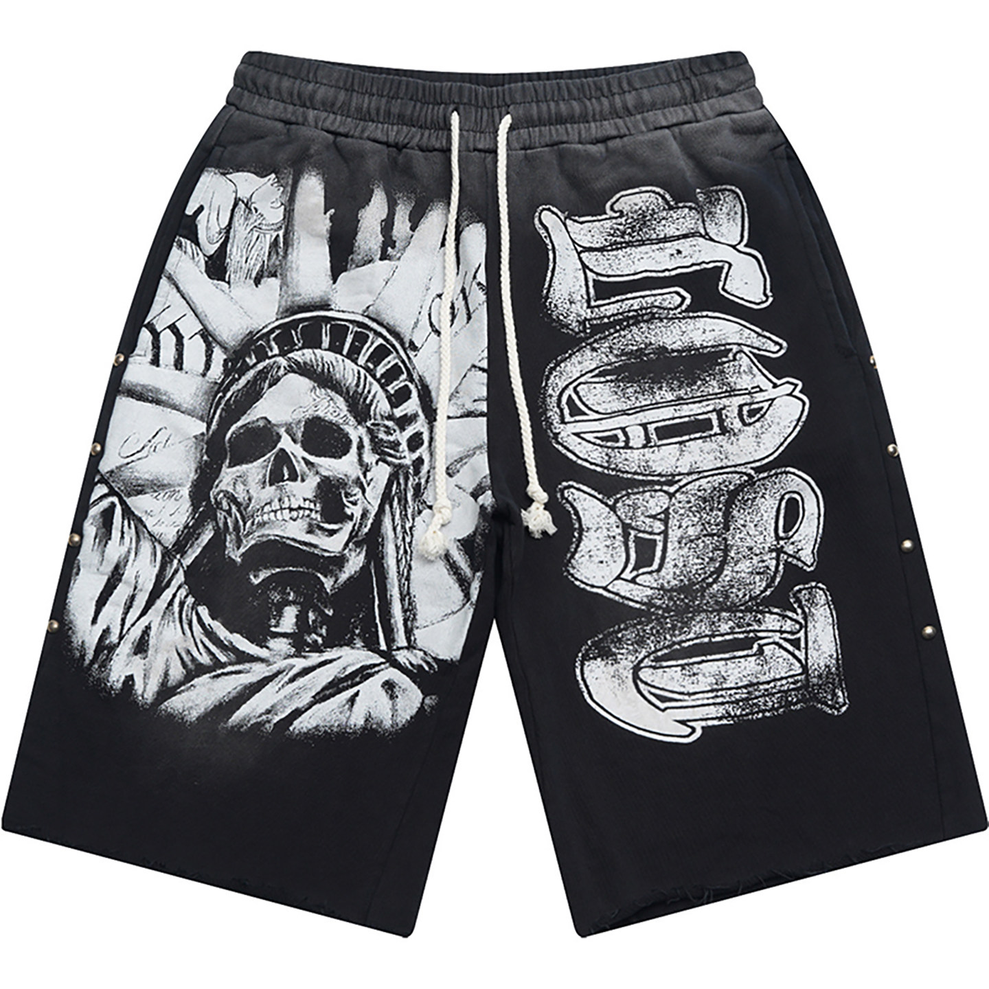 美式潮流嘻哈骷髅头LOGO印花高品质短裤男女宽松休闲抽绳五分裤夏,男装,短裤,淘宝优惠券,粉丝福利购,淘宝优惠卷