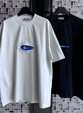 INS美式原创立体缝制凝视之眼简约复古男女百搭Oversize短袖T恤潮