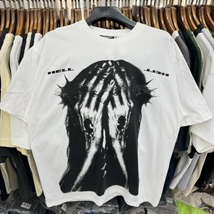 美式暗黑双手掩面字母印花短袖T恤oversize男女宽松休闲圆领上衣