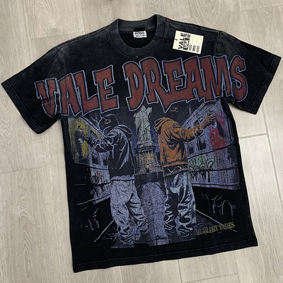 欧美潮牌街头艺术涂鸦字母印花时尚T恤男女宽松Vintage圆领短袖夏