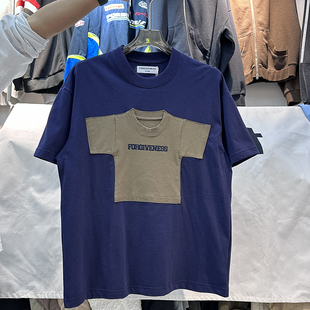2024夏季美式高街创意假两件FORGIVENESS刺绣字母宽松嘻哈短袖T恤