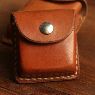 80年代库存牛皮小腰包多功能指北针皮盒便携式ZIPPO火机57式皮盒