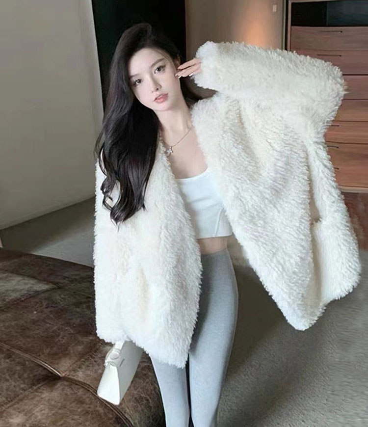 中长款仿羊羔毛休闲毛毛外套女