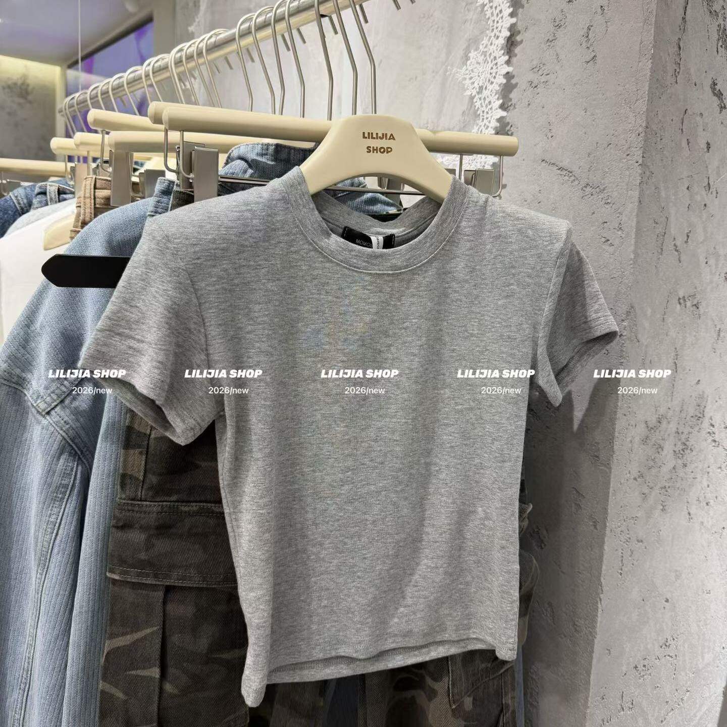 2026新款韩版气质显瘦百搭圆领短袖T恤女修身短款上衣洋气打底衫