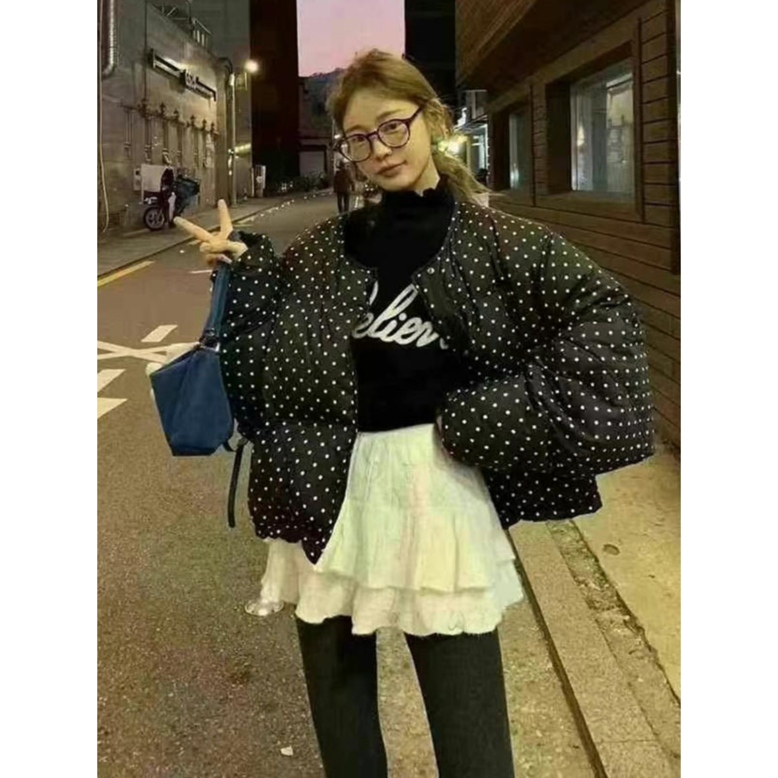 韩式复古波点短款羽绒服