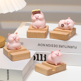 可爱猪猪手机支架桌面摆件治愈系装 饰创意ipad平板懒人支撑架好物