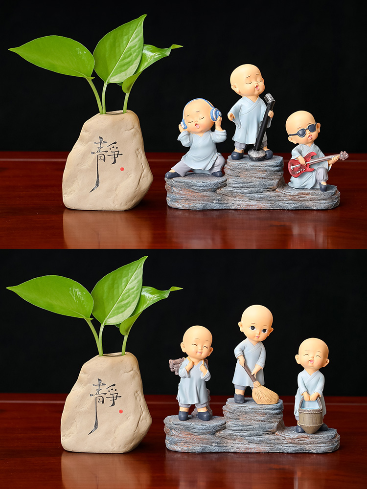 新中国禅宗风格新手和尚摆件博古架酒柜桌面装饰家居客厅装饰茶宠