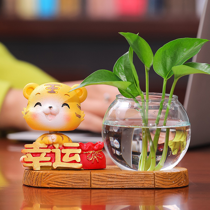 速发透意小插虎花瓶客厅老花装饰品创明玻璃器皿水养植物绿萝水培
