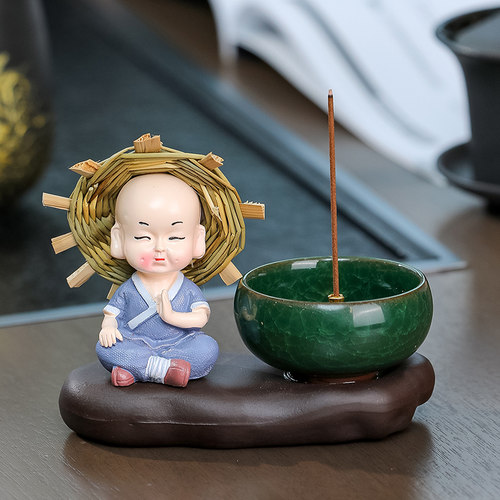 蕊杰禅意小和尚香插装饰摆件
