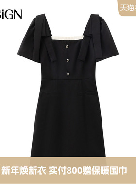 D.SIGN赫本风气质连衣裙女2025秋冬新款小个子黑色显瘦短款A字裙