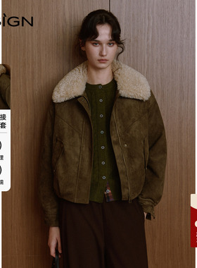 【商场同款】D.SIGN复古简约风毛领拼接宽松显瘦百搭保暖短外套女