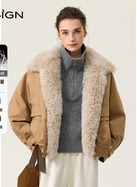 D.SIGN2025冬季新款复古皮草领派克服女加厚保暖白鹅绒90%外套