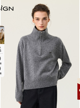 【商场同款】D.SIGN冬慵懒风高领毛衣女半拉链宽松针织衫上衣灰色