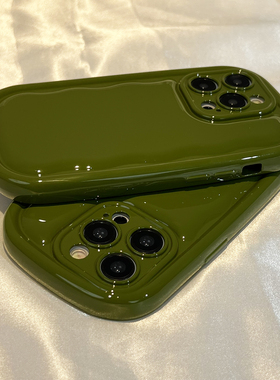 ins高级感复古绿色适用小米14/13pro手机壳10s红米k60椭圆k50芥末绿note12/11Epro亮面k40纯加厚全包防摔耐脏