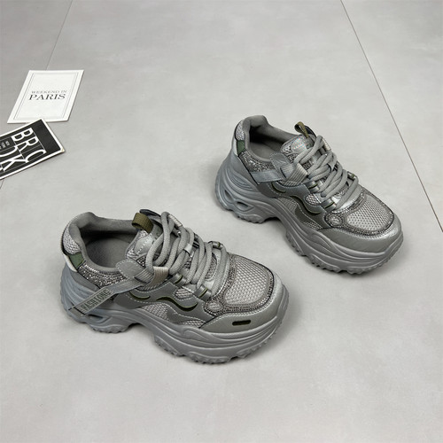 真皮厚底6cm增高老爹鞋女防滑