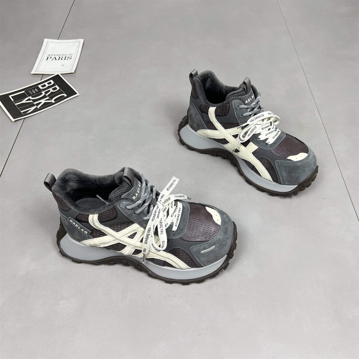 真皮厚底丑萌高帮老爹鞋女