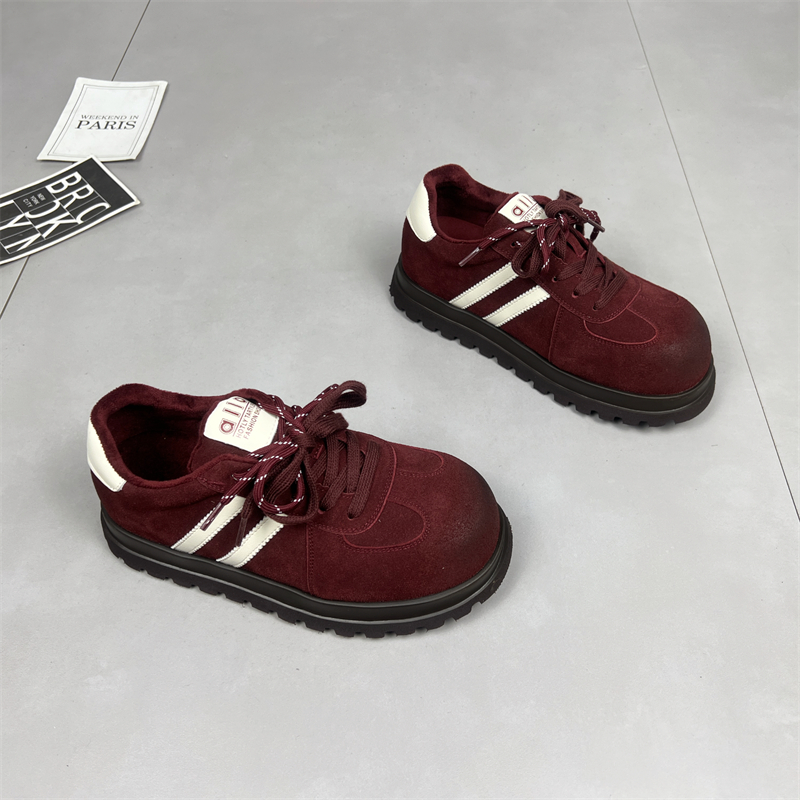 真皮厚底加绒德训鞋女2025冬季