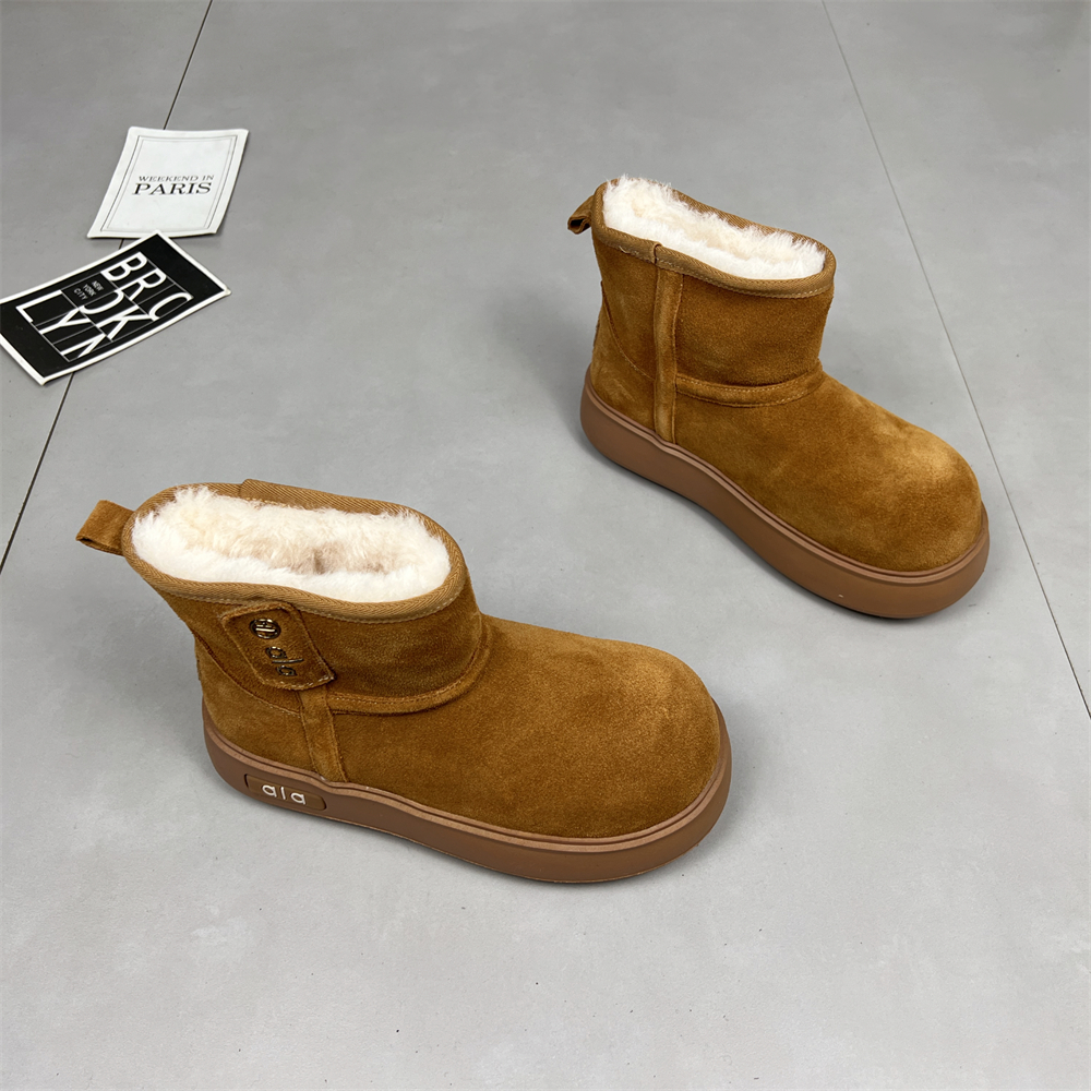 真皮大头雪地靴女2025冬季新款