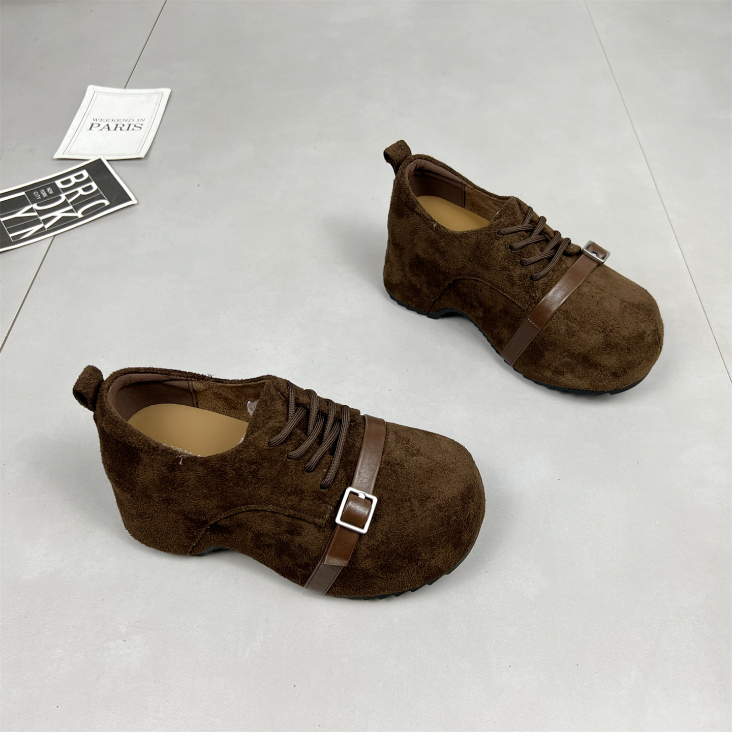 厚底内增高绒面大头勃肯鞋女