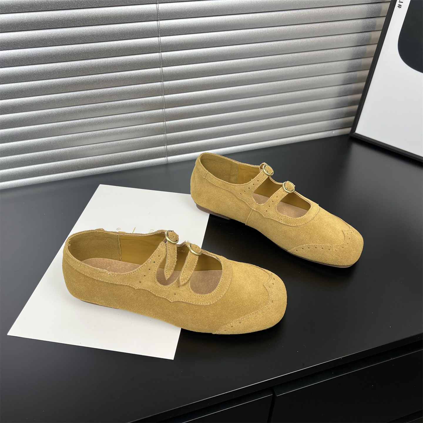 复古英伦风~牛反绒方头玛丽珍鞋女2026春双扣带浅口平底百搭单鞋,女鞋,玛丽珍鞋,淘宝优惠券,粉丝福利购,淘宝优惠卷