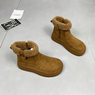加绒保暖羊羔毛雪地靴女2025冬季 圆头套脚百搭防滑靴东北棉靴 新款