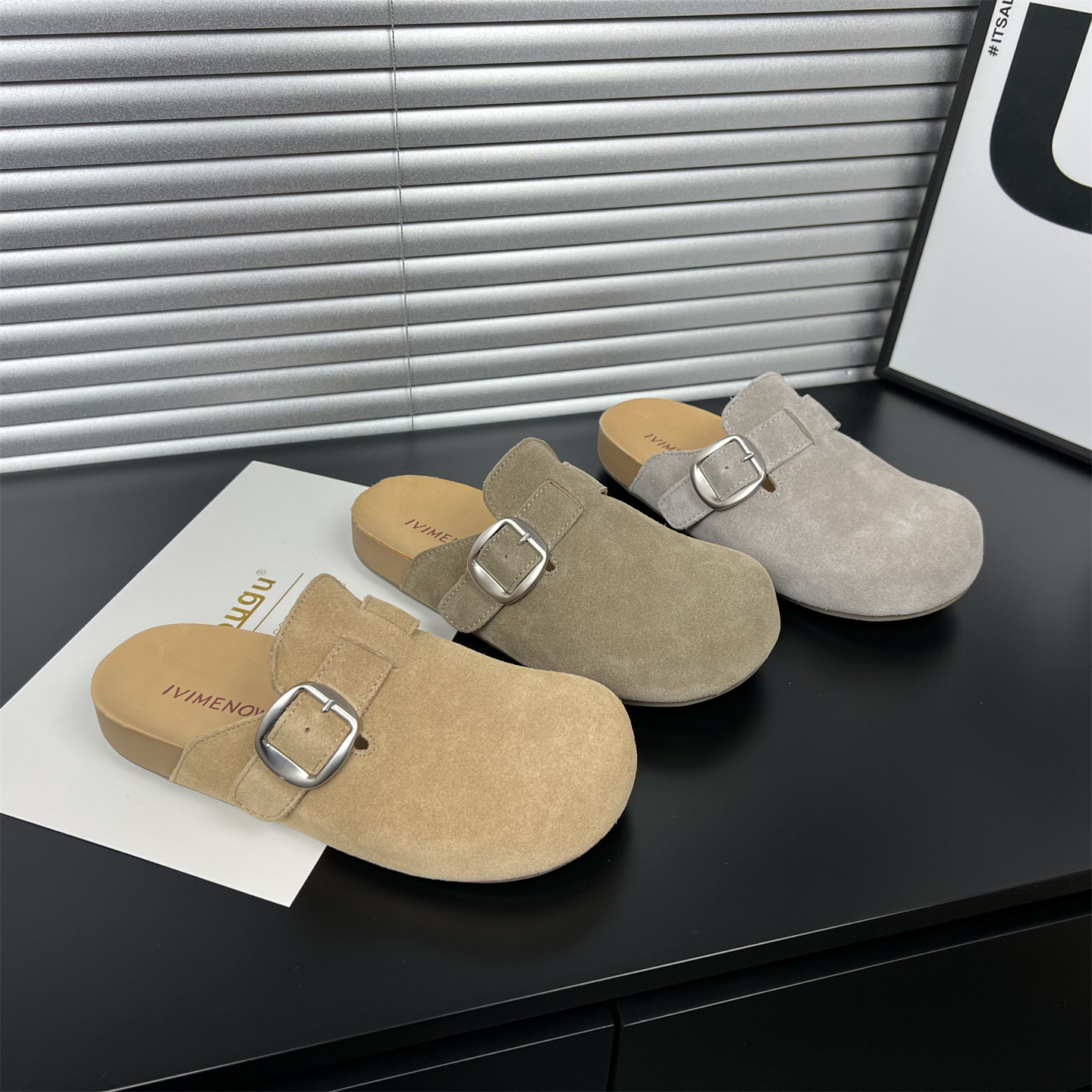 真皮包头勃肯鞋女2026春季新款韩版平底百搭一脚蹬外穿懒人单鞋潮,女鞋,勃肯鞋/软木鞋,淘宝优惠券,粉丝福利购,淘宝优惠卷