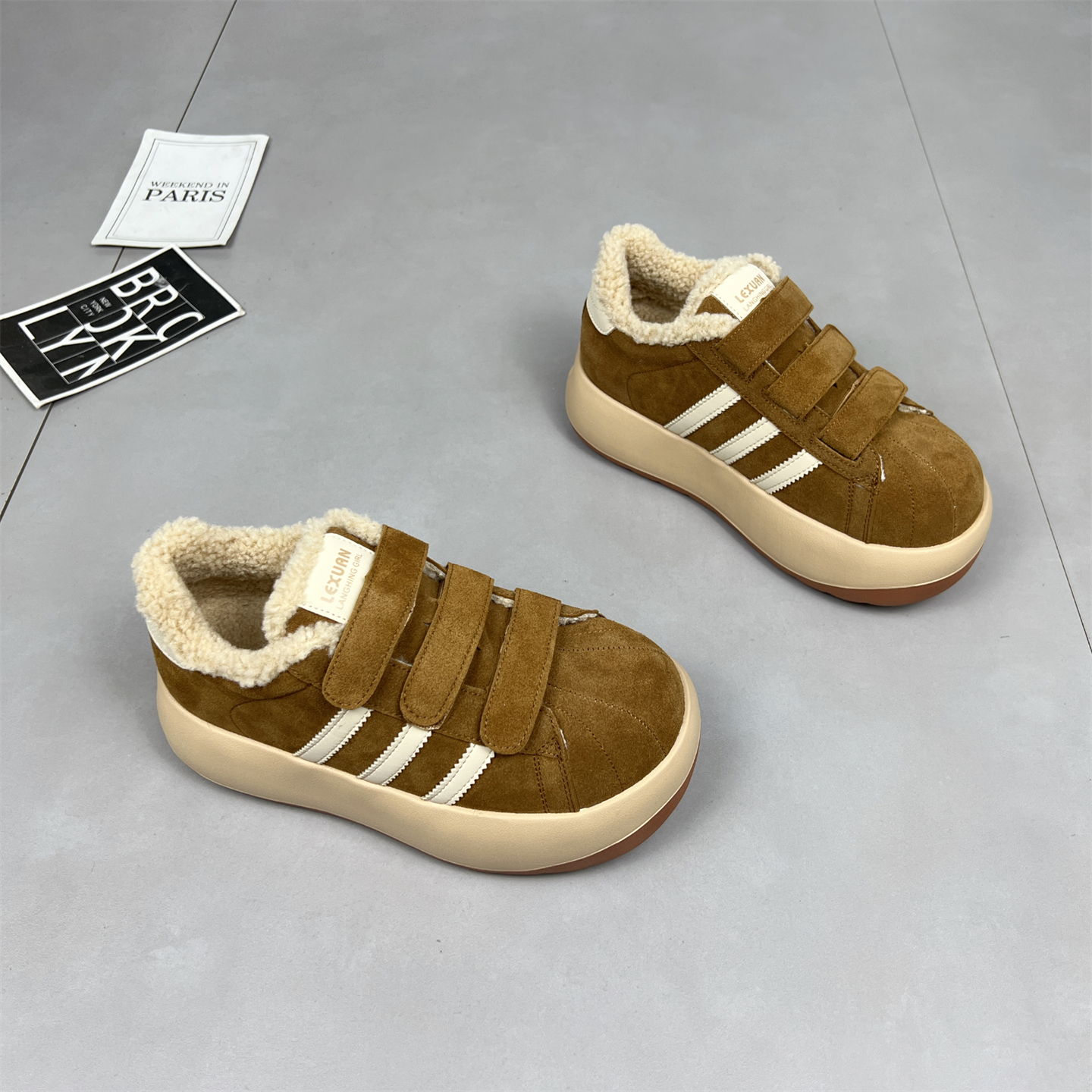 真皮羊羔毛加绒保暖休闲板鞋女