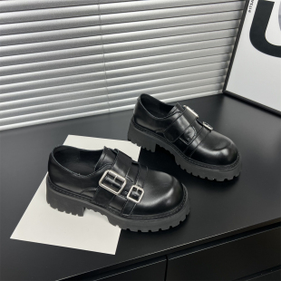 乐福鞋 英伦风金属扣布洛克小皮鞋 复古增高厚底时尚 新款 女2026春季
