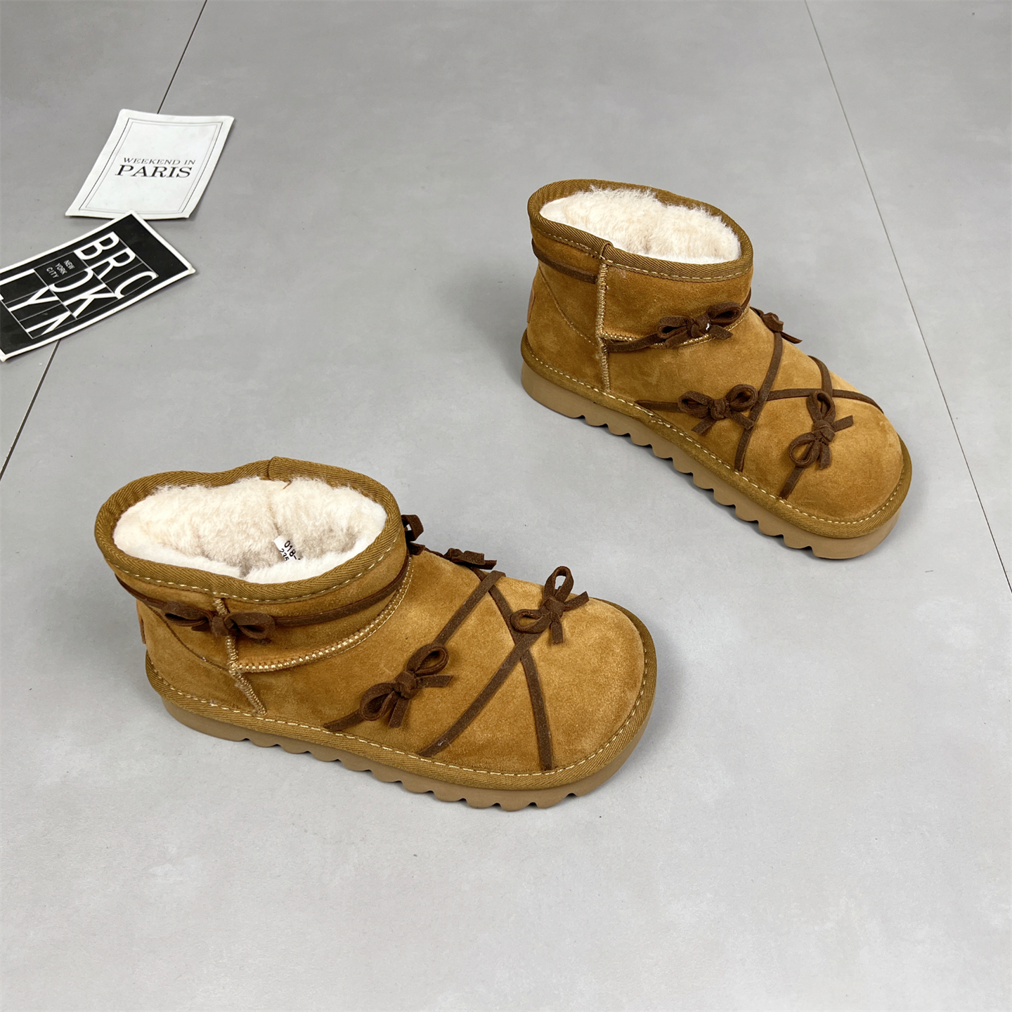 真皮羊皮蝴蝶结雪地靴女款