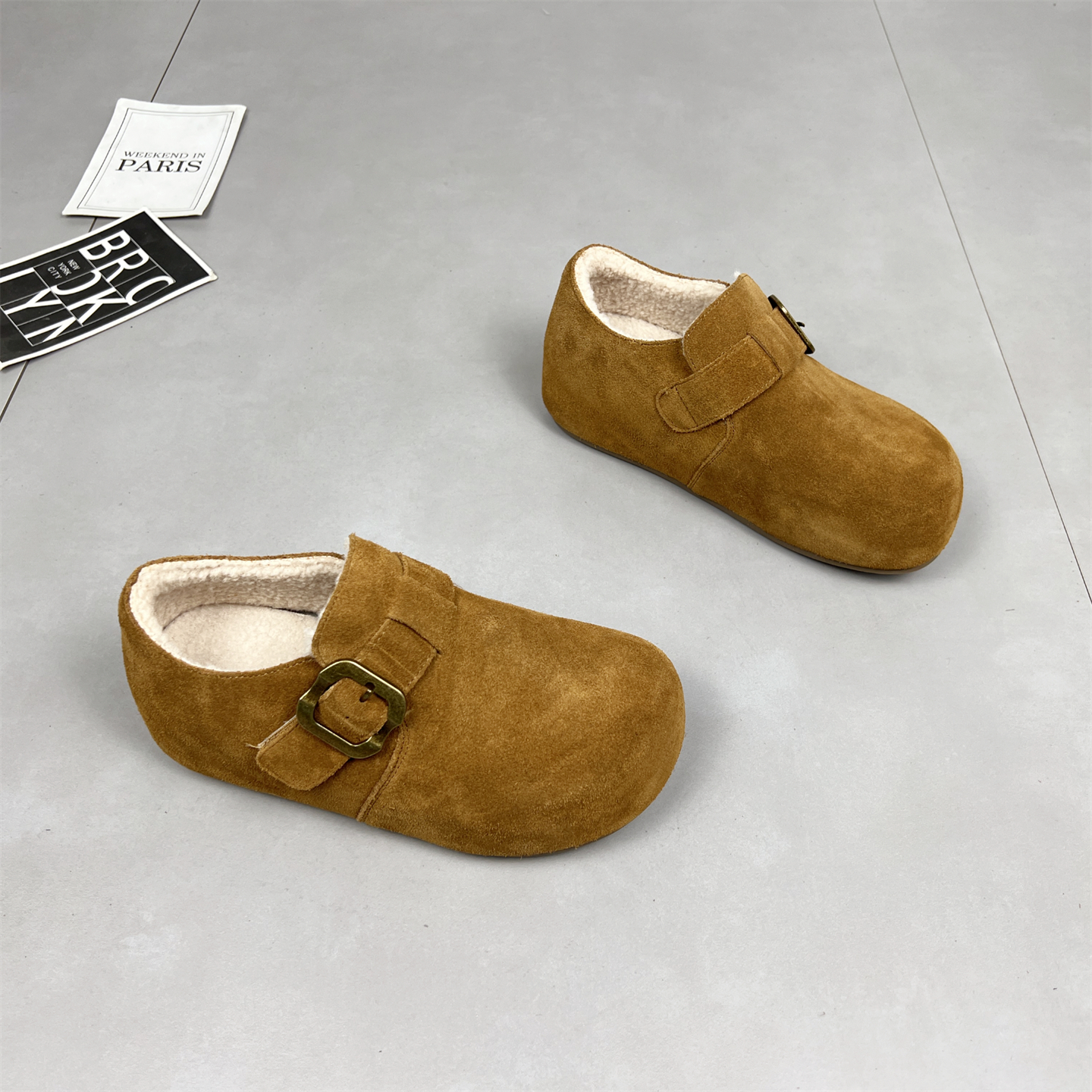 真皮内增高全包加绒勃肯鞋女