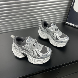 轻便休闲运动鞋 真皮厚底加绒老爹鞋 小个子增高时尚 新款 女2025冬季