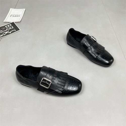 头层牛皮方头雕花小众小皮鞋女