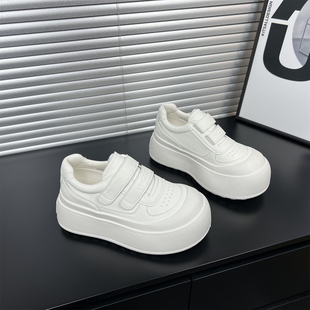 真皮大头丑萌厚底增高魔术贴小白鞋女2026春季新款百搭休闲板鞋