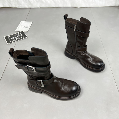 显瘦厚底短靴真皮显瘦机车靴