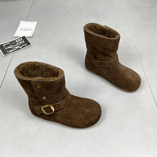 真皮羊毛勃肯雪地靴女2025冬季 圆头厚底套筒加厚保暖休闲棉靴 新款