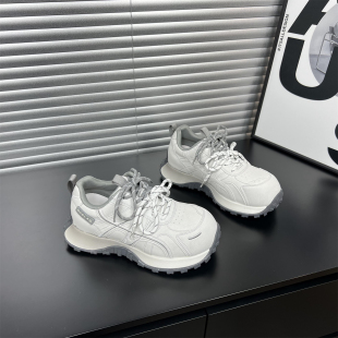 双系带百搭休闲运动鞋 新款 女2026春季 真皮小蛮腰厚底阿甘老爹鞋