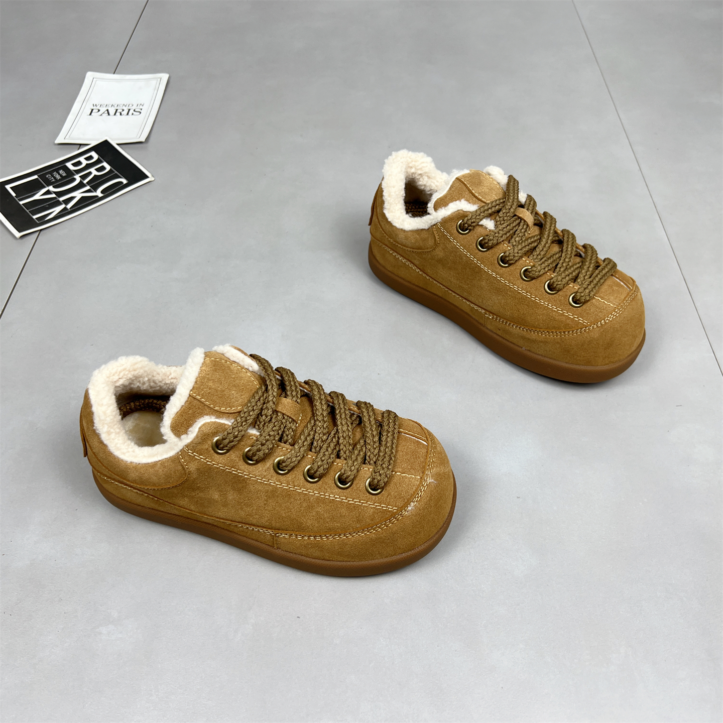 真皮羊毛加绒丑萌面包鞋女