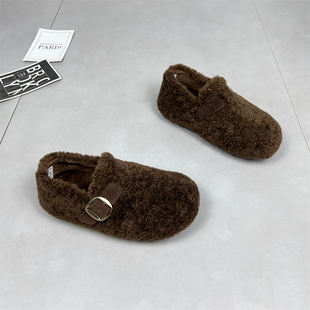 女2025冬季 博肯保暖棉鞋 新款 毛毛鞋 懒人豆豆鞋 羊羔毛内增高勃肯鞋