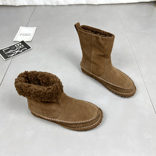 防滑保暖东北中筒棉鞋 可卡依真皮两穿羊毛雪地靴女2025冬季 新款