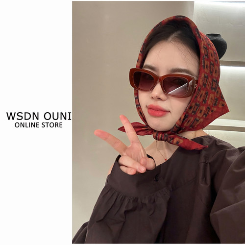 【正版双面方巾】复古印花丝巾秋旅游拍照系脖领巾文艺百搭包头巾