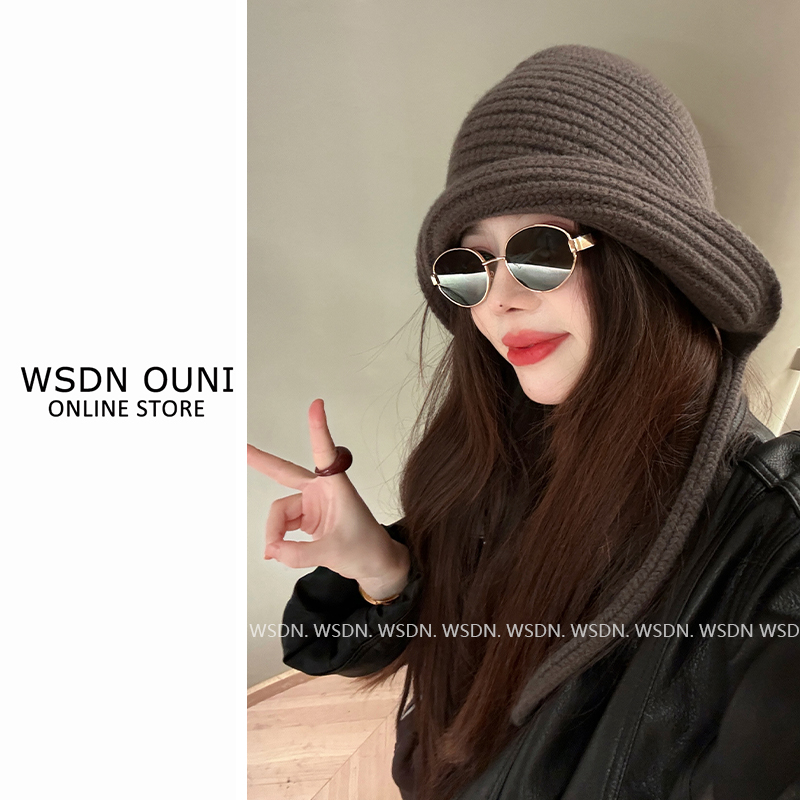 【100澳洲羊毛杨紫款】卷边护耳两用包头帽秋冬保暖显脸针织帽