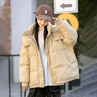 学生加厚白鸭绒羽绒服女宽松连帽保暖外套大童冬季常规款面包服