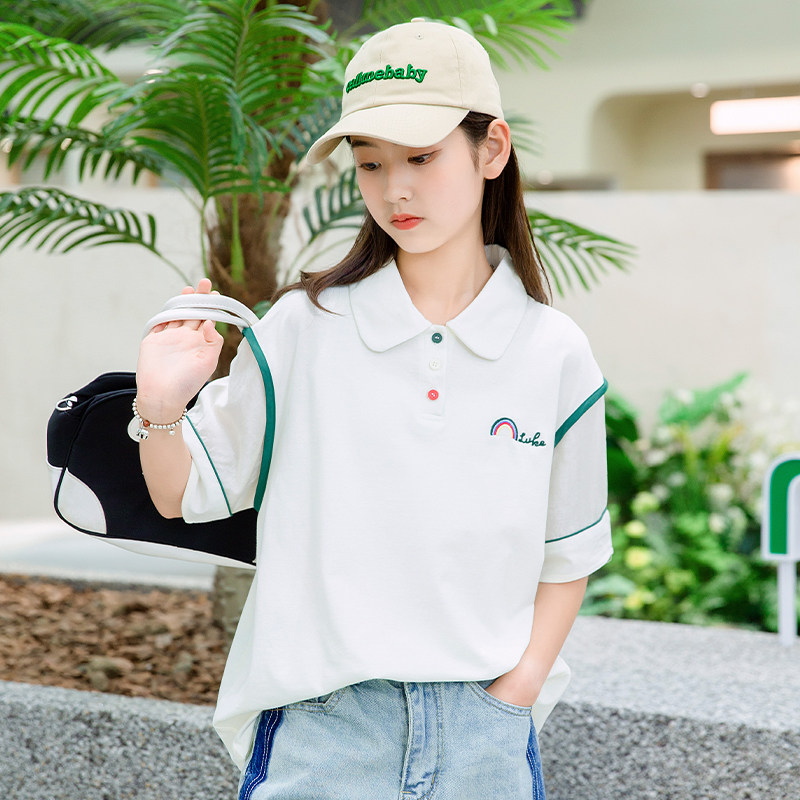 女童短袖polo衫2026夏季新款童装女大童t恤中童夏装半袖上衣12岁
