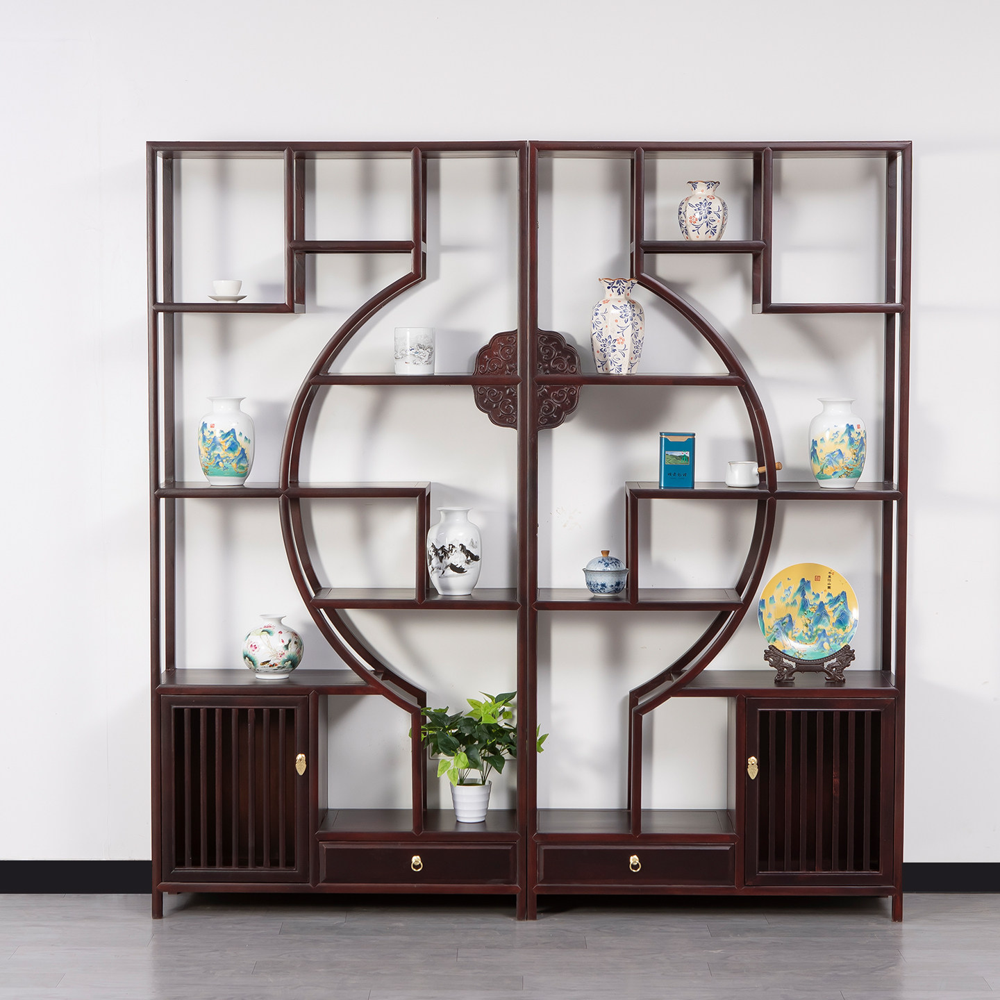 花好月圆新中式博古架实木展示柜客厅书房装饰收纳多宝格