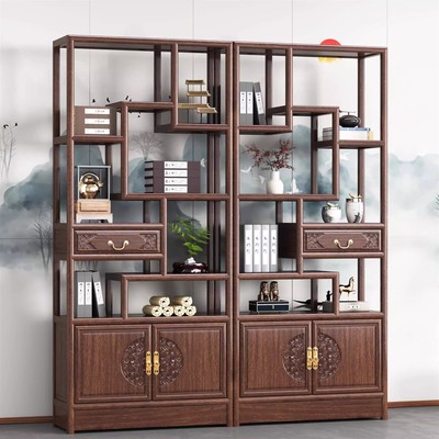 实木博古架红木新中式博古架条案玄关桌组合多宝阁博物架古玩架